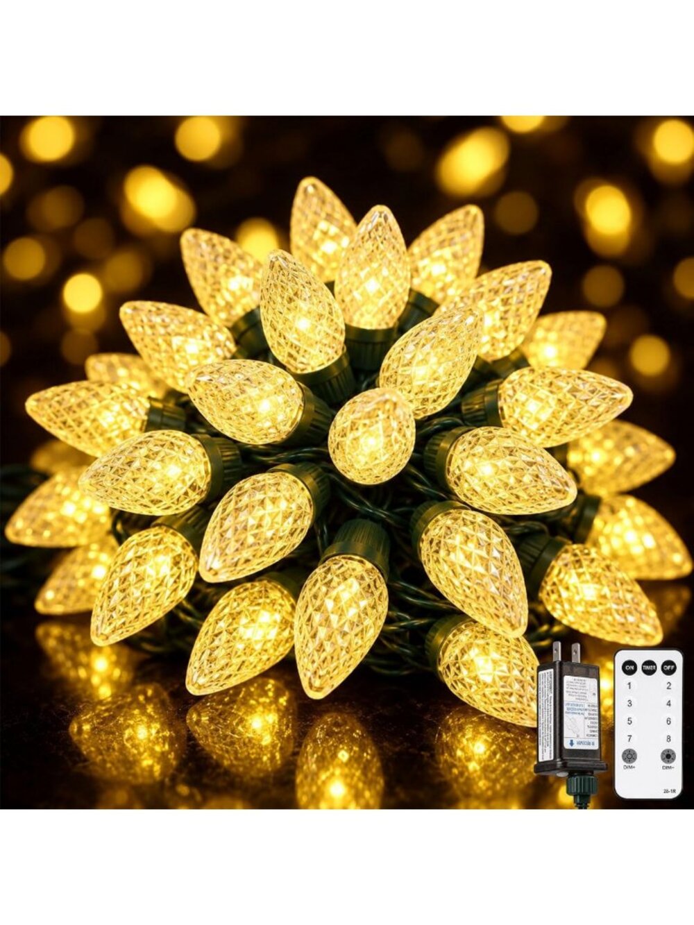 114 FT Warm White C9 LED Outdoor Christmas String Lights - 150 Bright Bulbs